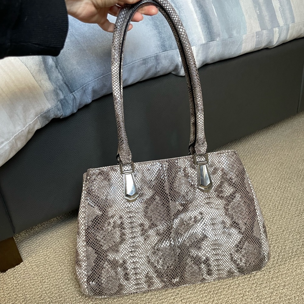 Danier, metallic sheen leather snake print shoulder bag